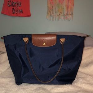 Navy Longchamp Le Pliage large tote bag